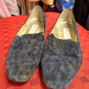 Jimmy Choo Navy and Black Leopard Flats